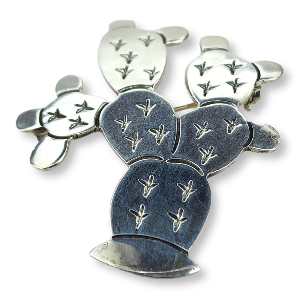Vintage Taxco Mexico Sterling Silver 925 Prickly Pear Cactus Brooch Pin TM-180